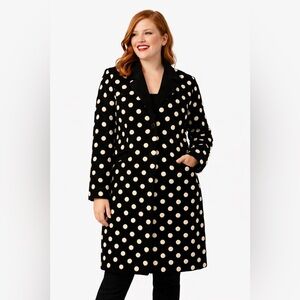 Modcloth Black and White Polka Dot Pea Coat Size Large NWT